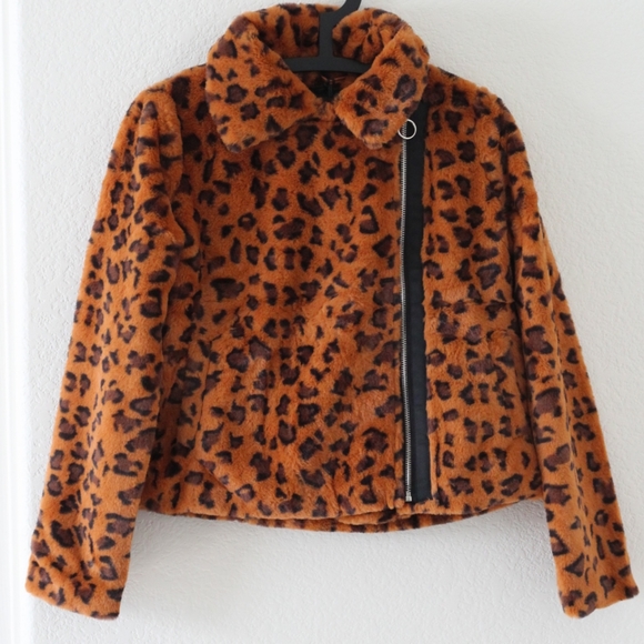 Brave Soul Carla Faux Fur Leopard Jacket- 4P- NWT - Picture 5 of 16